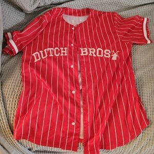 Dutch Bros Red & White Pinstripe Baseball Jersey